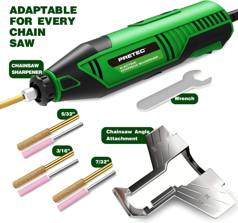 PRETEC Electric Chainsaw Sharpener Kit – Multi-Purpose Chain Saw Sharpener Tool with Diamond Sharpening Wheels, Angle Attachment and Wrench for All Chainsaw Chains (54-Piece Accessories) - Image 2